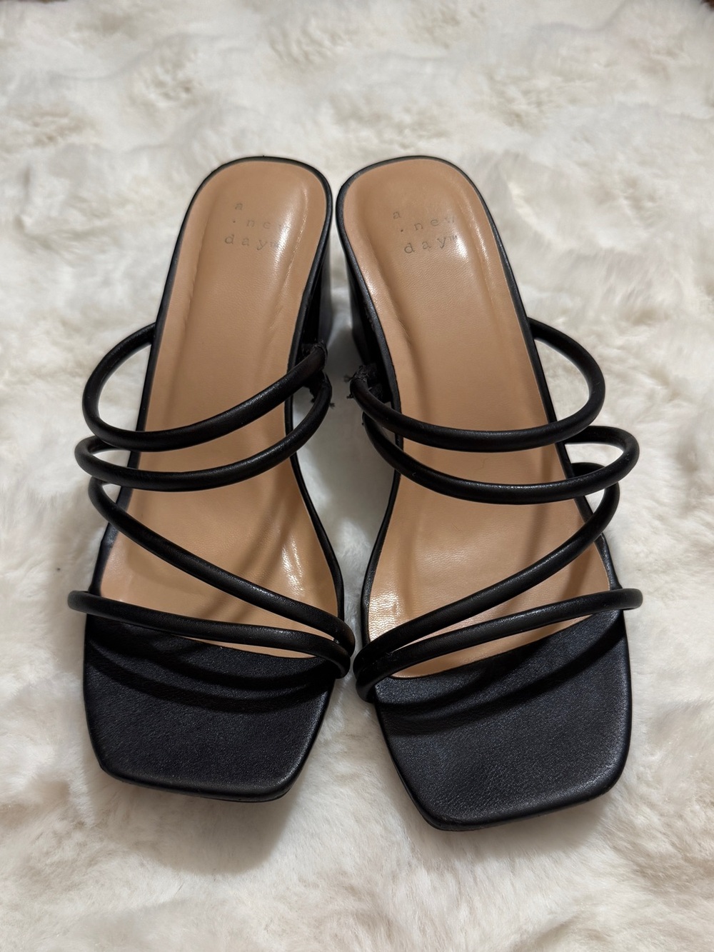 A New Day Black Strappy Block Heel Sandals